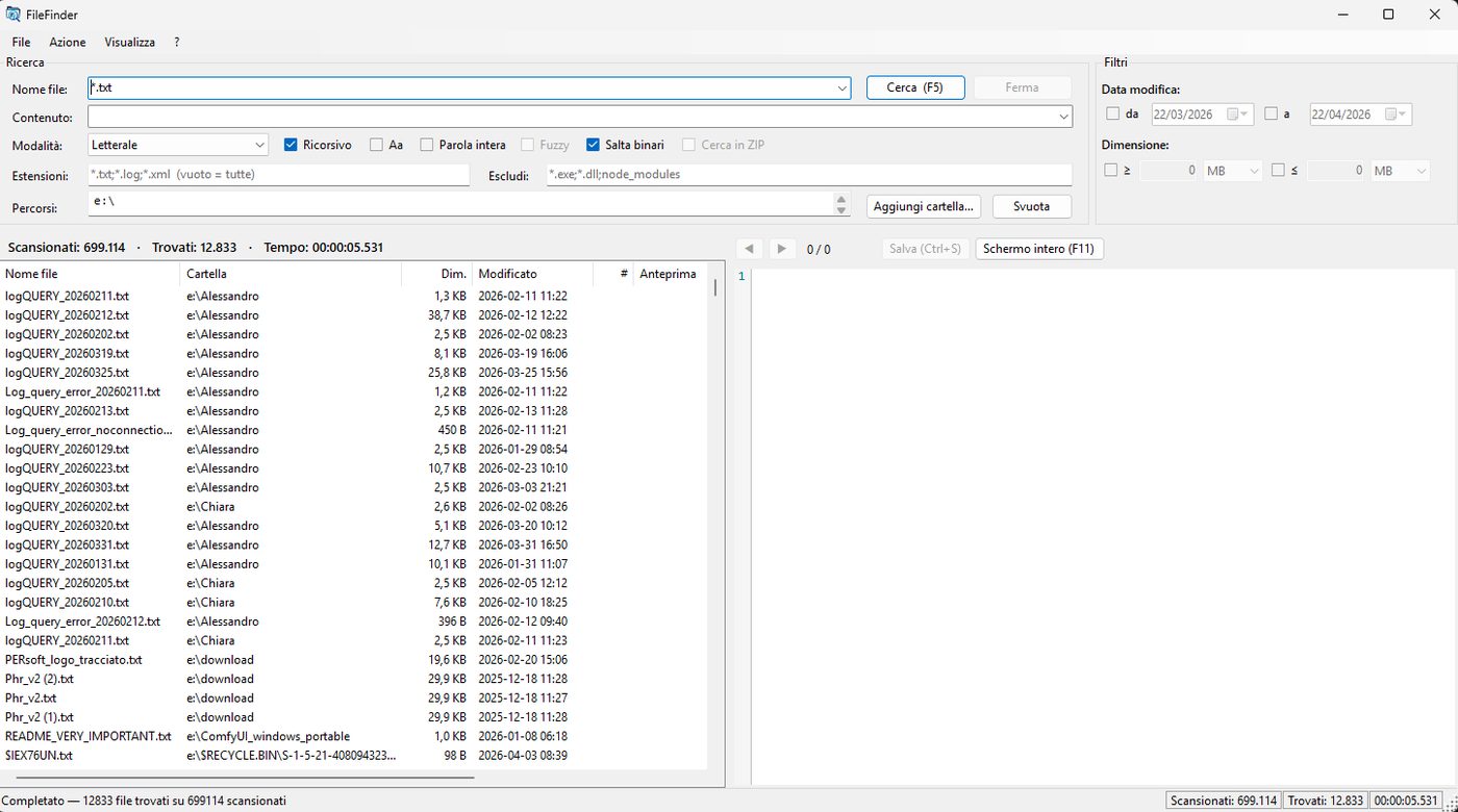 Anteprima dell’applicazione File Finder