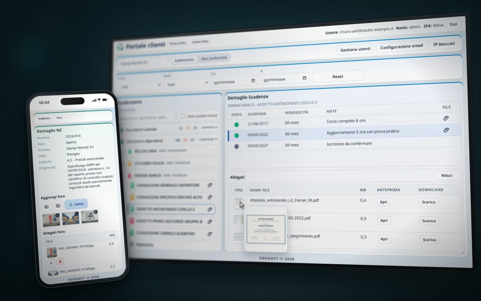 Portale clienti: archivio documenti per categoria con versioni e area di caricamento