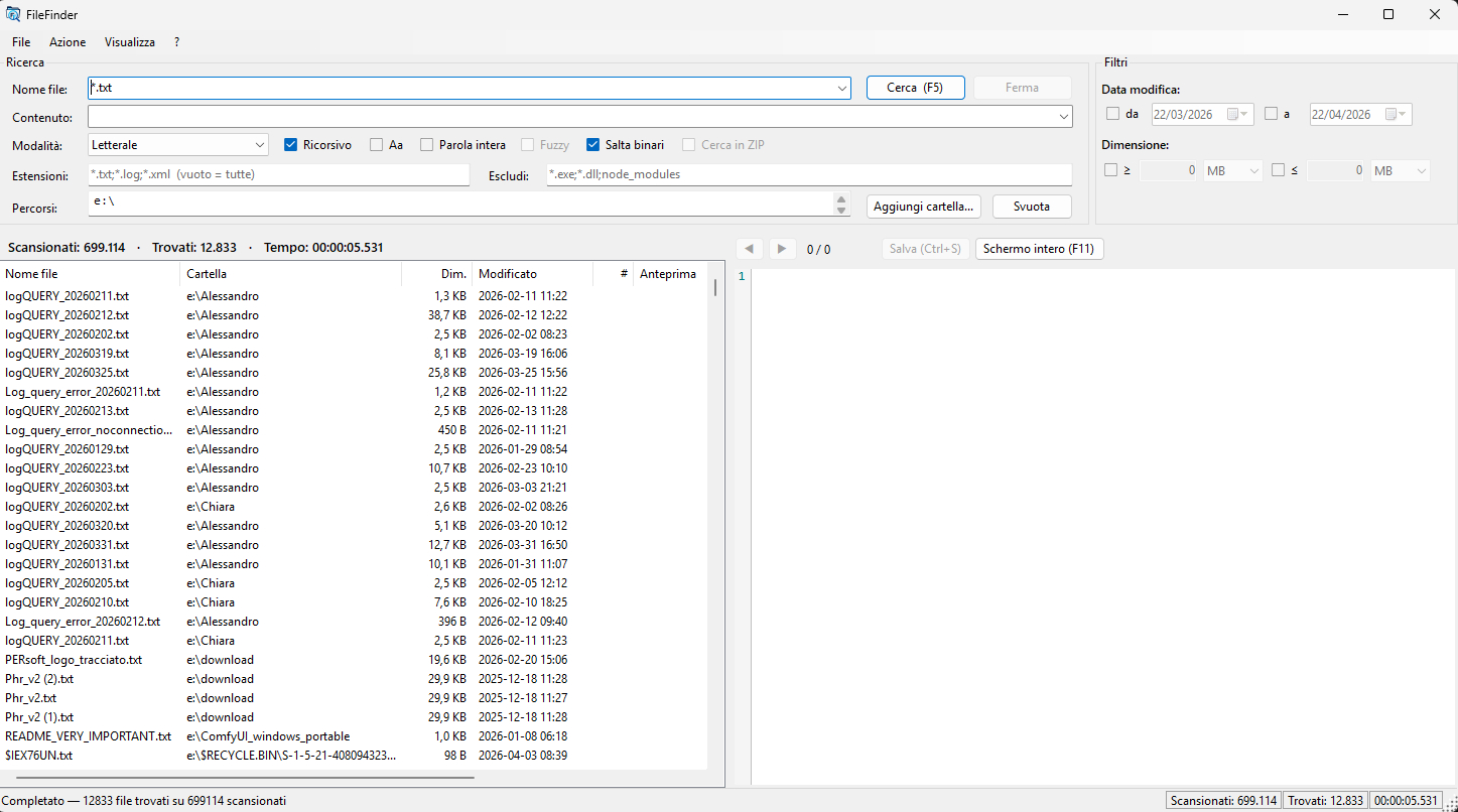 Anteprima dell'applicazione File Finder